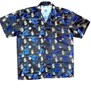 Vintage dragon Street culture Chinese Dragon Print Button Up metallic